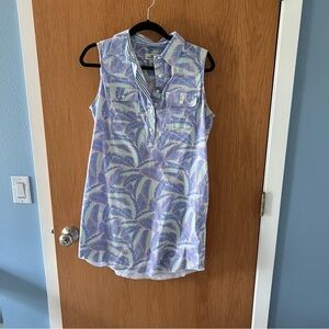 Vineyard Vines Sleeveless Blue and Purple Palm Print Dress